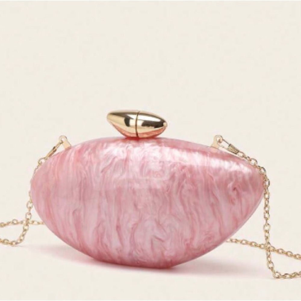 Pearlescent Pink Evening Clutch with Gold Hardware